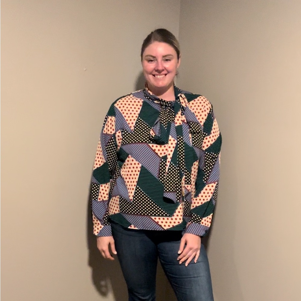 Super fun, bow tie blouse!